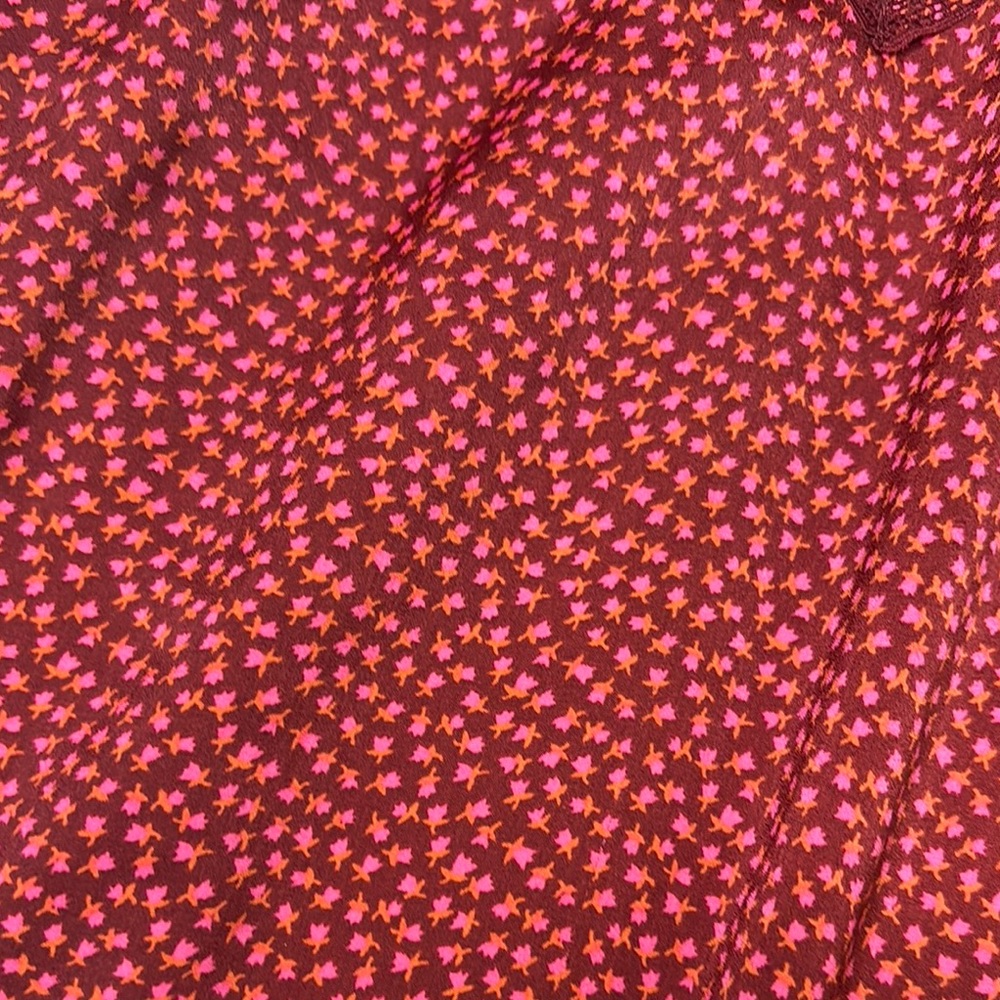 American Eagle Burgundy Silky Cut-out Printed Lace Mini Dress - Picture 9 of 10